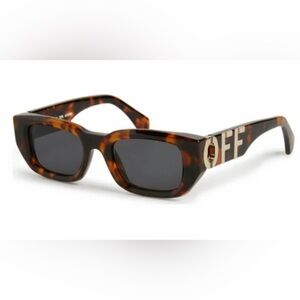 Luxury Off-White Fillmore Tortoiseshell Rectangular Sunglasses with Black Lenses